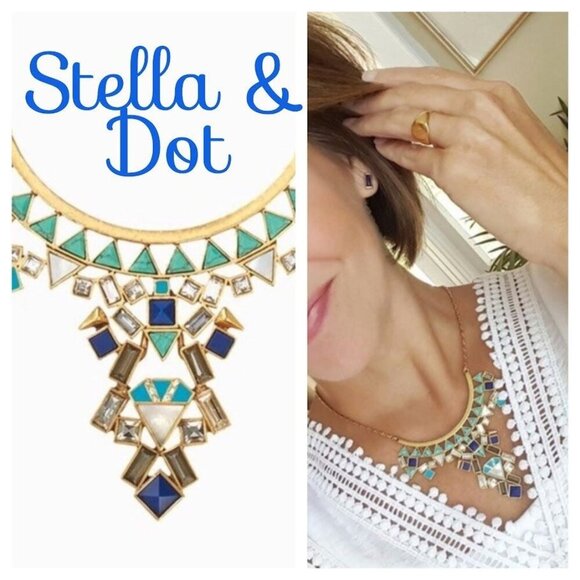 💜 Stella & Dot Mosaic Stone Tile Statement Necklace Blue - Picture 1 of 11